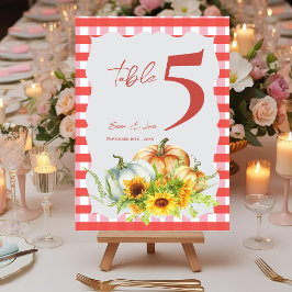 Pumpkins Sunflowers Fall Wedding Table Number Dankeskarte