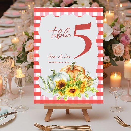 Pumpkins Sunflowers Fall Wedding Table Number Dankeskarte