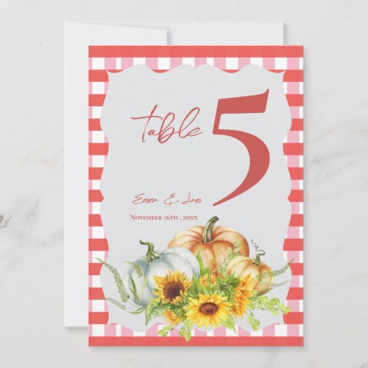 Pumpkins Sunflowers Fall Wedding Table Number Dankeskarte (Vorderseite)