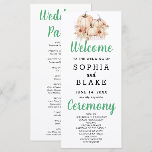 Pumpkins & Sunflowers Fall White Wedding Program (Vorne/Hinten)