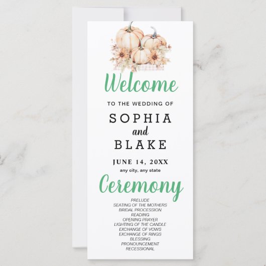 Pumpkins & Sunflowers Fall White Wedding Program (Vorderseite)
