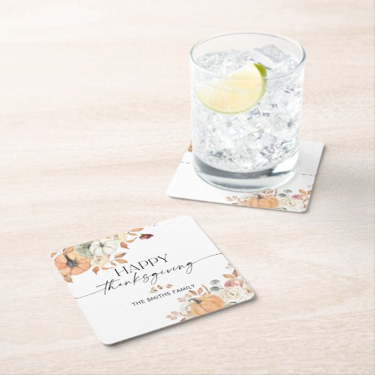 Pumpkins Thanksgiving Dinner Square Paper Coaster Rechteckiger Pappuntersetzer (Vor Ort)