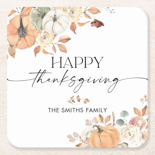Pumpkins Thanksgiving Dinner Square Paper Coaster Rechteckiger Pappuntersetzer (Vorderseite)