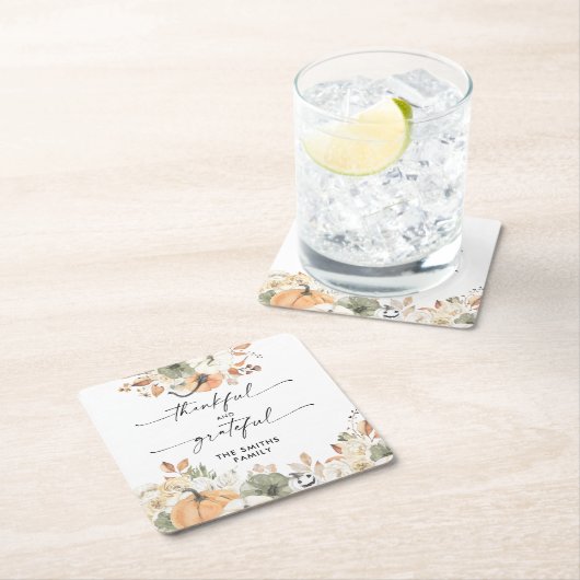 Pumpkins Thanksgiving Dinner Square Paper Coaster Rechteckiger Pappuntersetzer (Vor Ort)