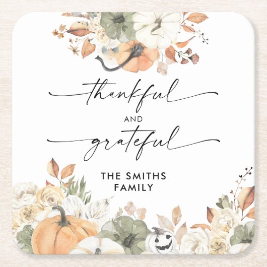 Pumpkins Thanksgiving Dinner Square Paper Coaster Rechteckiger Pappuntersetzer (Vorderseite)