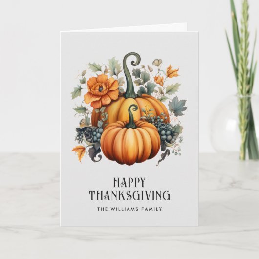 Pumpkins Trauben Blume Foto Glücklich Erntedankfes Karte (Vorderseite)