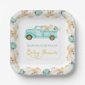 Pumpkins Truck Green Gold Baby Dusche Pappteller (Vorderseite)