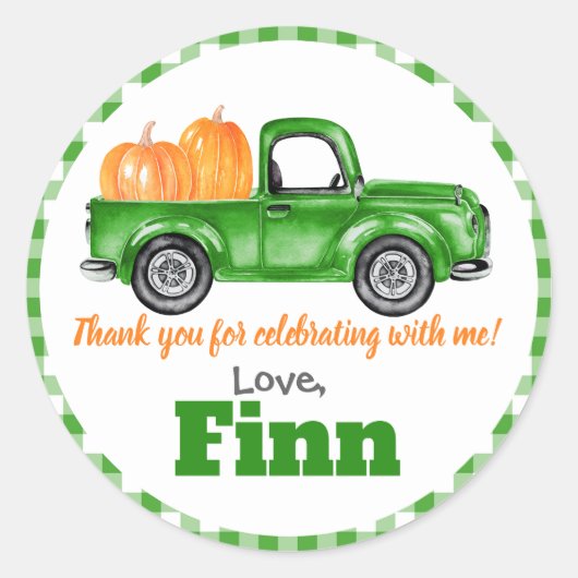 Pumpkins Truck Pumpkin Patch - Green Truck Round Runder Aufkleber (Vorderseite)