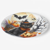 Pumpkins und Black Cat Halloween-Party Paper Plate Pappteller (Schrägansicht)