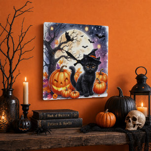 Pumpkins und Black Cats Halloween Wall Clock Quadratische Wanduhr