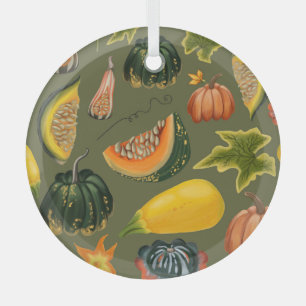 Pumpkins und Blätter: Grünpflanzen im Herbst Ornament Aus Glas