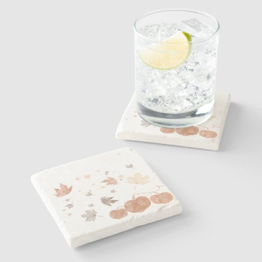 Pumpkins und Blätter im Herbst Steinuntersetzer (Seitenansicht)