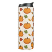 Pumpkins und farbige Herbstlemme; Muster und Name Thermosbecher (Nach links gedreht)
