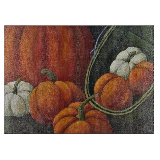 Pumpkins und grüner Korb Schneidebrett (Vorderseite)