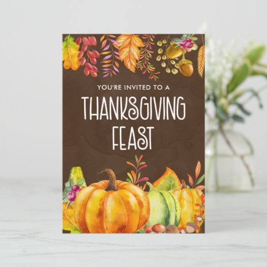 Pumpkins und Herbstleaves Erntedank Fest Einladung (Stehend Vorderseite)