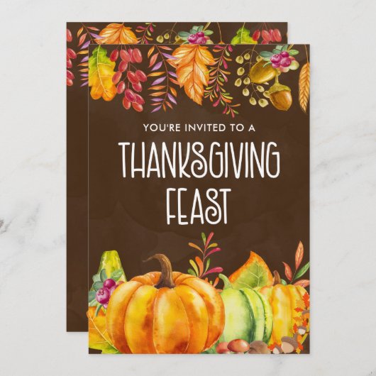 Pumpkins und Herbstleaves Erntedank Fest Einladung (Vorne/Hinten)