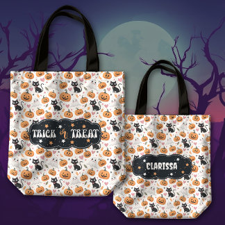 Pumpkins und Katzen Niedlicher Halloween-Trick ode Tasche