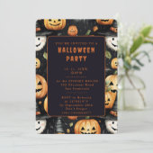 Pumpkins und Monster - Halloween-Einladungskarte Einladung (Stehend Vorderseite)