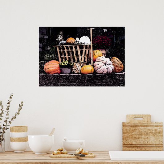 Pumpkins und Mum Herbstbild Poster (Küche)