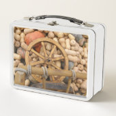 Pumpkins und Räder des ländlichen Holzkarren Metall Brotdose (Vorderseite)