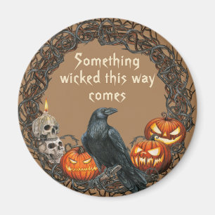 Pumpkins und Raven Halloween Wreath Magnet