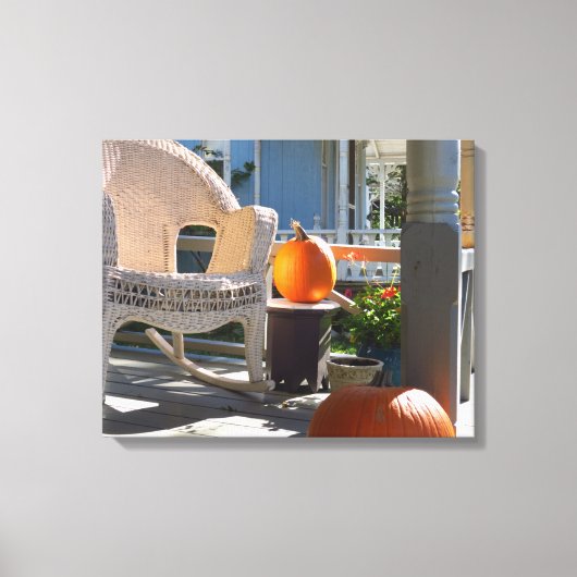 Pumpkins und Wicker Rocker - Martha's Vineyard Leinwanddruck (Vorderseite)