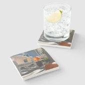 Pumpkins und Wicker Rocker - Martha's Vineyard Steinuntersetzer (Seitenansicht)