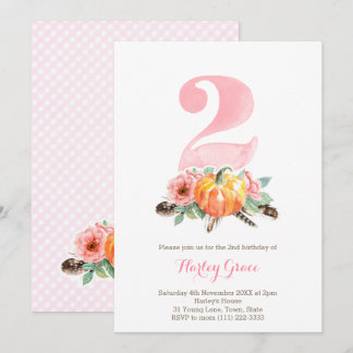 Pumpkins Vintage Rose Girl 2. Geburtstag Party Einladung