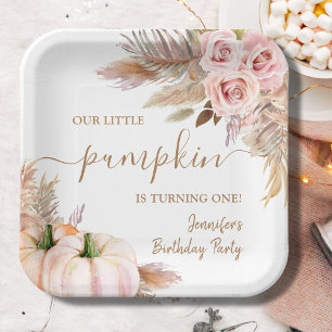Pumpkins Watercolor Boho Girls Fall 1. Geburtstag Pappteller