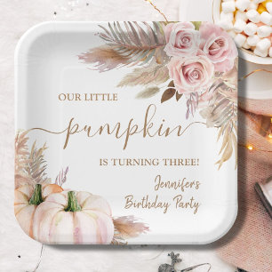 Pumpkins Watercolor Boho Girls Fall 3. Geburtstag Pappteller