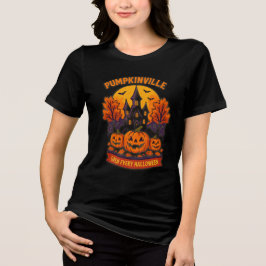 Pumpkinville Haunted House Spooky Fall Tri-Blend Shirt