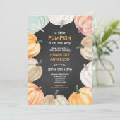 Pumpkranz-neutrale Geschlechterniederschlag Babydu Einladung (Stehend Vorderseite)