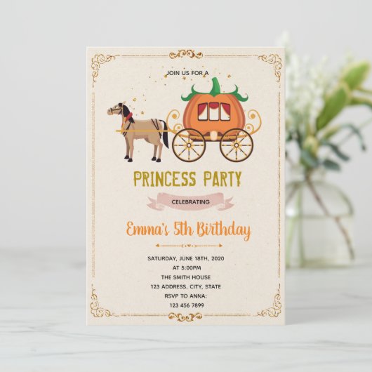 Pumpkutsche Geburtstagseinladung Einladung (Stehend Vorderseite)