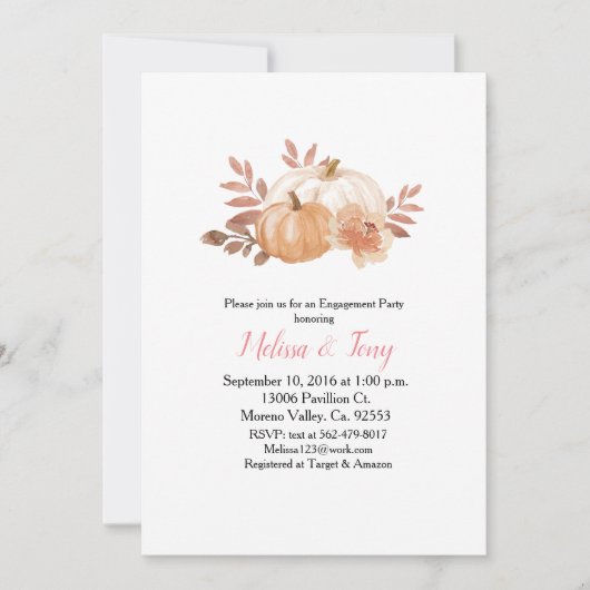 Pumpmoderne Aquarellbindungsparty Einladung (Vorderseite)