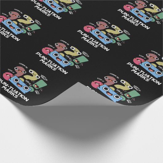 Pun-tuation Marks Funny Punctuation Pun Dark BG Geschenkpapier (Ecke)