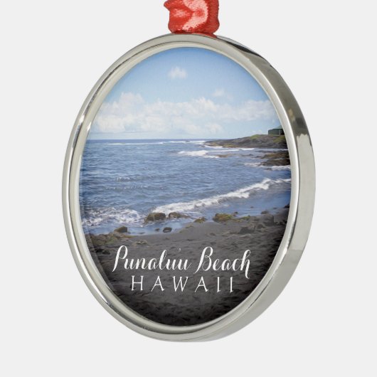 Punalu'u Black Sand Beach Hawaii Digital Oil Paint Silbernes Ornament (Links)