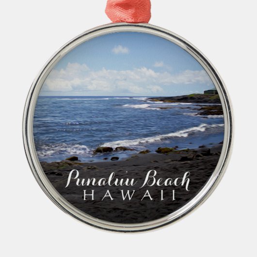 Punalu'u Black Sand Beach Hawaii Digital Oil Paint Silbernes Ornament (Vorne)