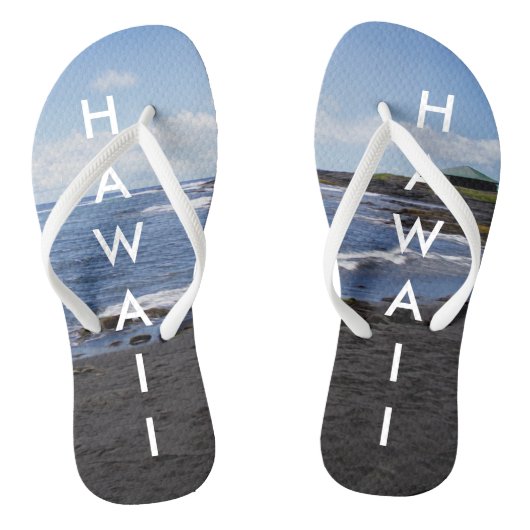 Punalu'u Black Sand Beach Hawaii mit Text Badesandalen (Fußbett)