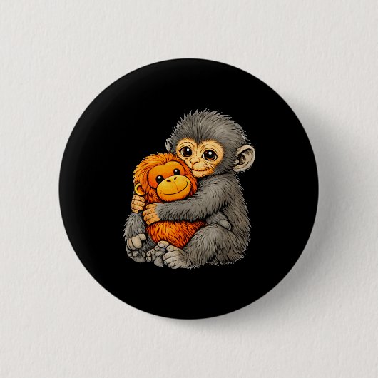 Punch-Affe lustig süßes Baby-Tier umarmt Plüsch Button (Vorderseite)
