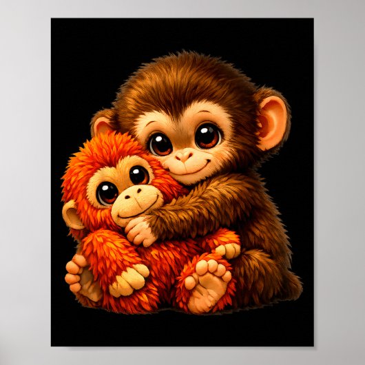 Punch-Affe mit Teddybär kuschelt Internet-Meme Poster (Vorne)