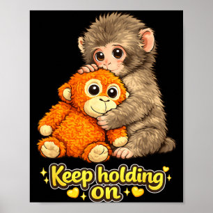 Punch-Affe mit Teddybär kuschelt weiter fest Poster