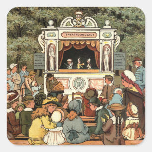 Punch and Judy Puppet Show" Quadratischer Aufkleber