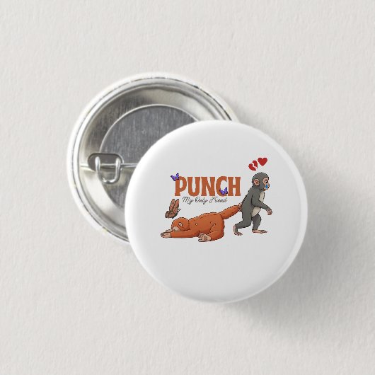 ‏Punch‑kun & Plush Monkey – Kawaii for Kids Button (Vorne & Hinten)