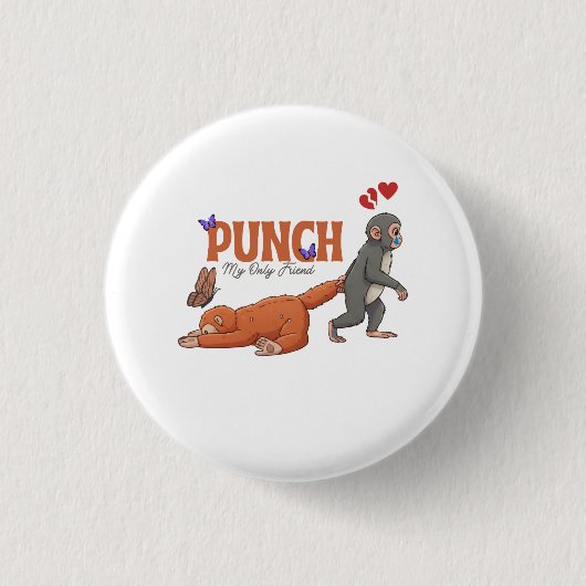 Punch‑kun & Plush Monkey – Kawaii für Kinder Button (Vorderseite)