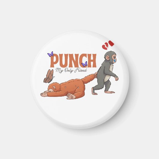 Punch‑kun & Plush Monkey – Kawaii für Kinder Magnet (Vorne)