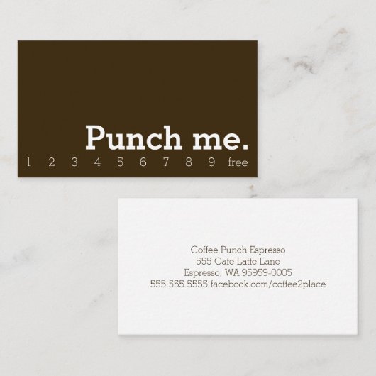 Punch Me Simple Dark Loyalty Coffee Punch-Card Treuekarte (Vorne/Hinten)