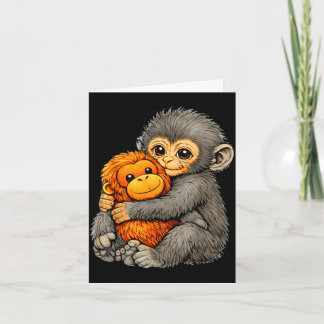 Punch monkey funny cute baby animal hugging plush  karte