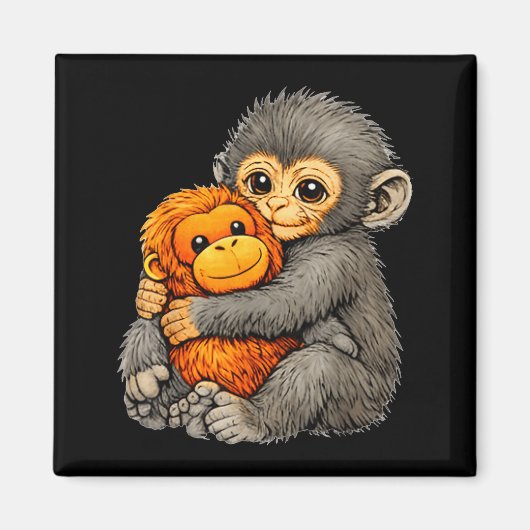 Punch monkey funny cute baby animal hugging plush  magnet (Vorne)