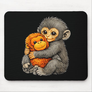 Punch monkey funny cute baby animal hugging plush  mousepad