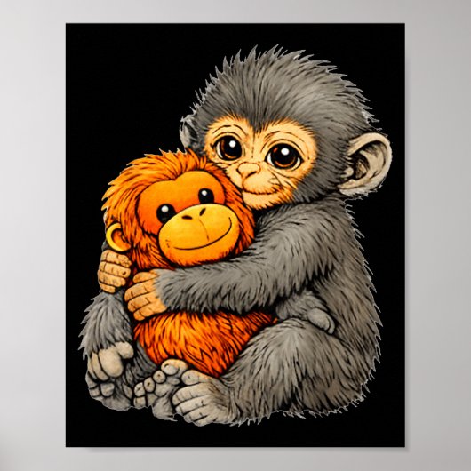 Punch monkey funny cute baby animal hugging plush  poster (Vorne)